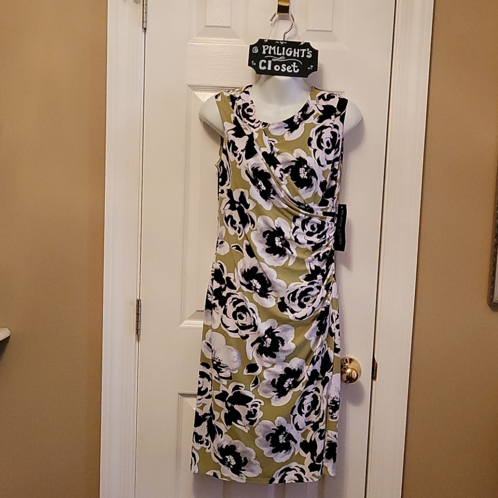 Evan Picone Black Label Dress New 4 Lime Green Floral